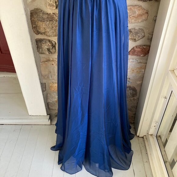 La Femme Cobalt Blue Beaded Lace Chiffon Gown Womens 8 - Picture 3 of 12